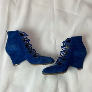 Blue suede booties size 6